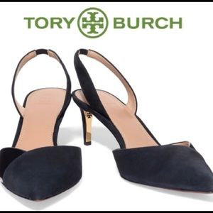 Tory Burch 6.5 Ramie Blue Slingback Heels